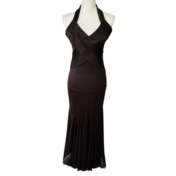 Cacheé Dresses & Skirts - Cacheé Brown Halter Neck Ruched Mermaid Gown Formal Evening Dress Size 2